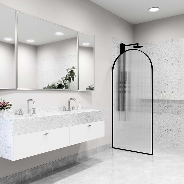 Burke 34x78" Reversible Framed Shower Screen with Fluted Glass in Matte Black