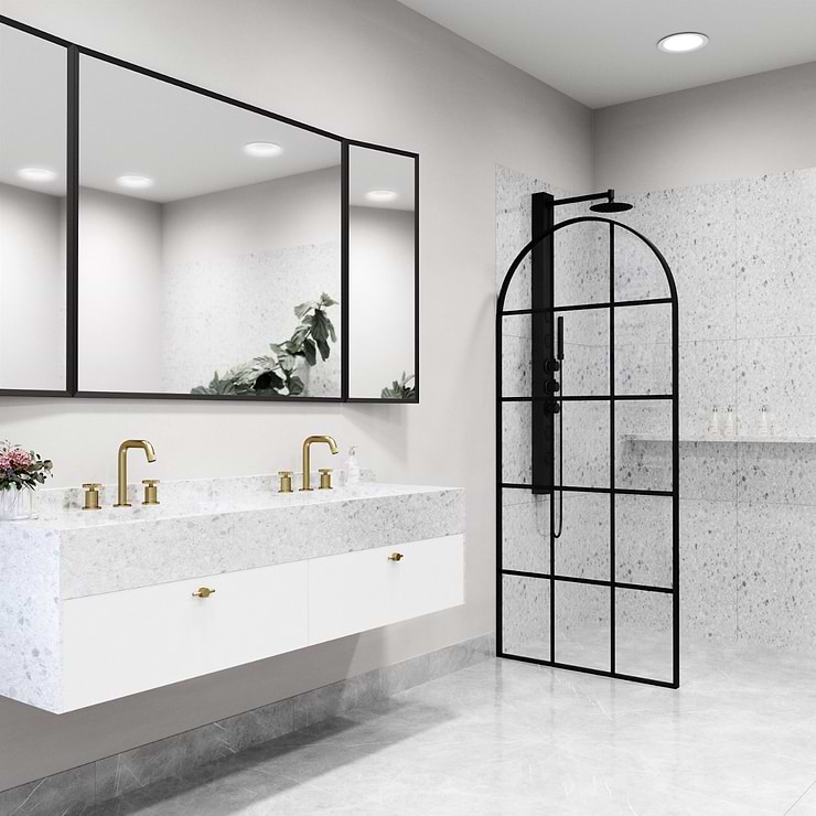 Burke 34x78" Reversible Framed Shower Screen with Grid Glass in Matte Black