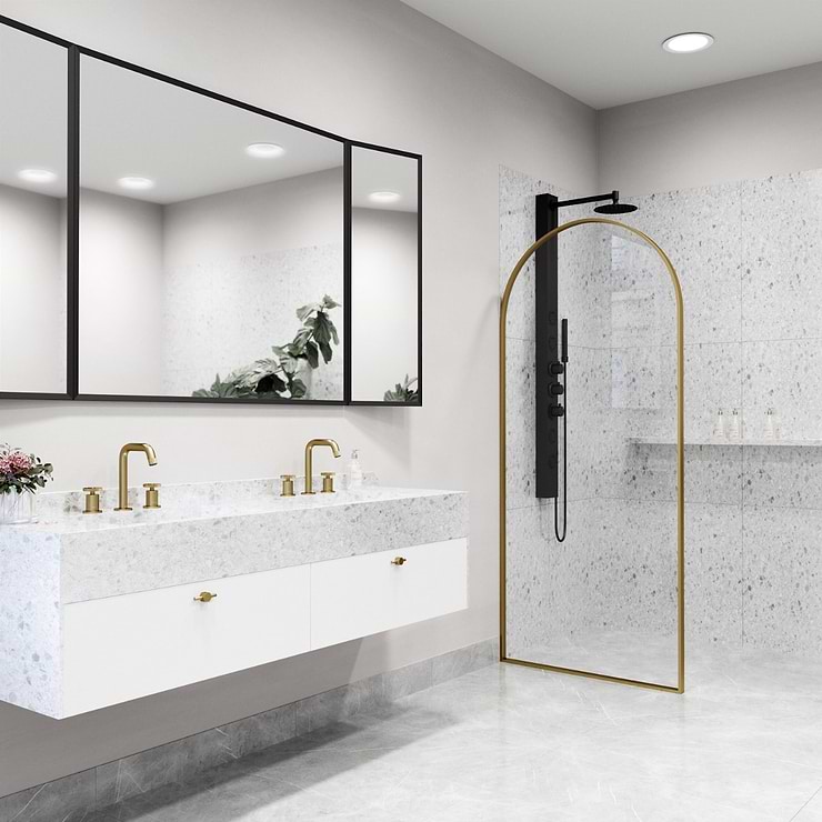 Burke 34x78" Reversible Framed Shower Screen with Clear Glass in Matte Brushed Gold