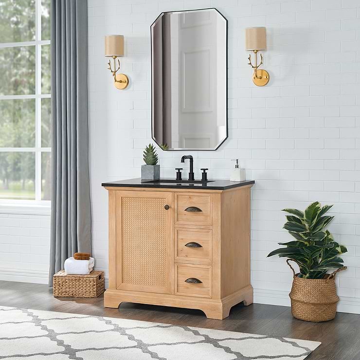 Olivier Blonde Wood 36" Single Vanity with Black Marble Top