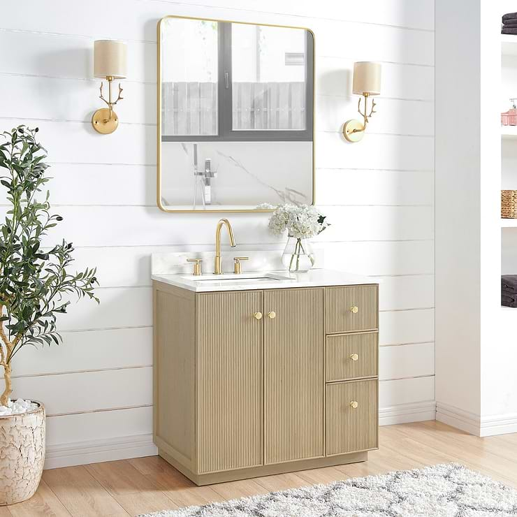 Florencia Blonde Oak 36" Single Vanity with Pacific White Quartz Top