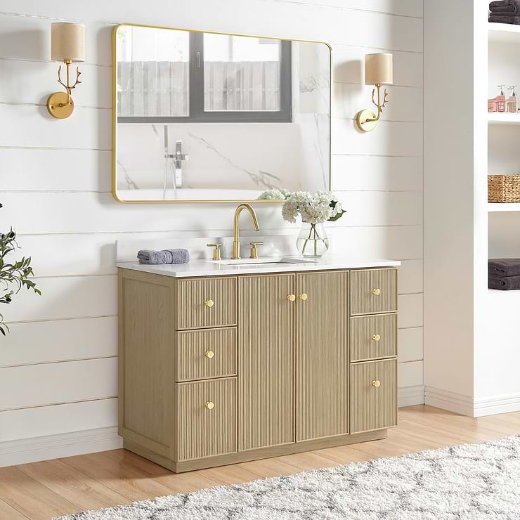 Florencia Blonde Oak 48" Single Vanity with Pacific White Quartz Top