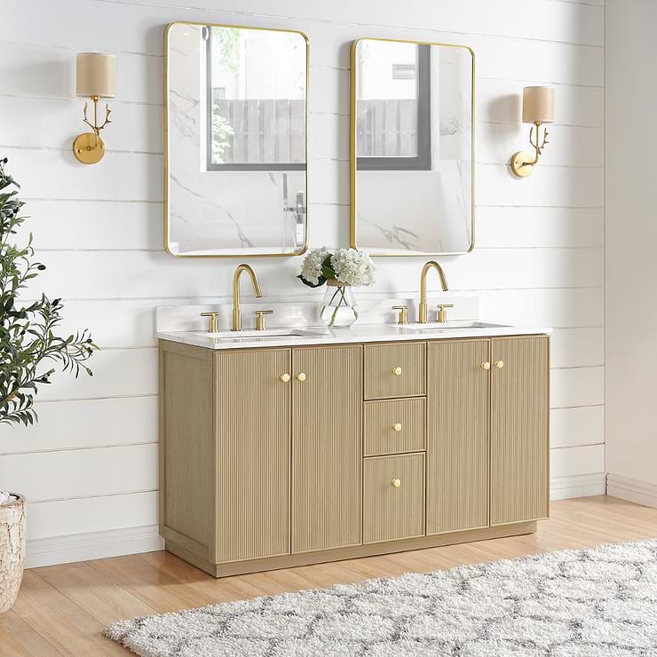 Florencia Blonde Oak 60" Double Vanity with Pacific White Quartz Top