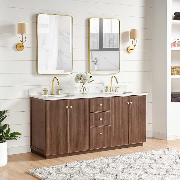 Florencia Brown Oak 72" Double Vanity with Pacific White Quartz Top