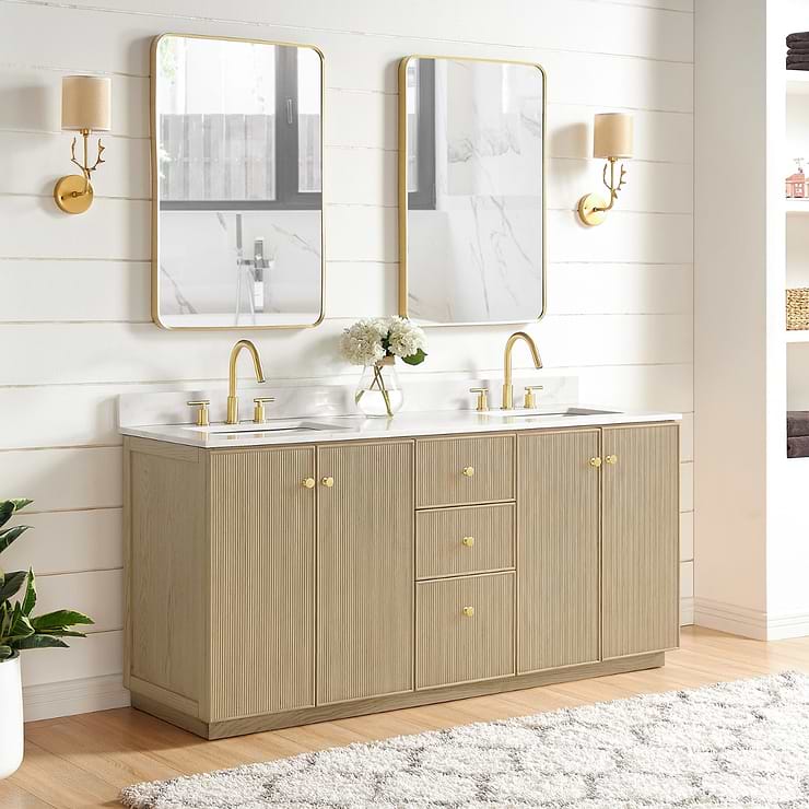 Florencia Blonde Oak 72" Double Vanity with Pacific White Quartz Top