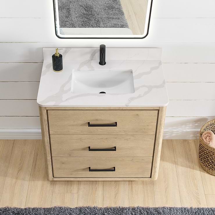 Genora Blonde Oak 36" Single Vanity with Pacific White Quartz Top