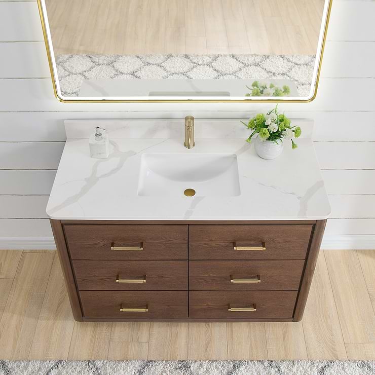 Genora Brown Oak 48" Single Vanity with Pacific White Quartz Top
