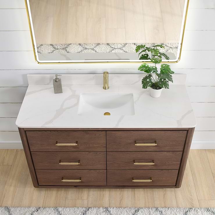 Genora Brown Oak 55" Single Vanity with Pacific White Quartz Top