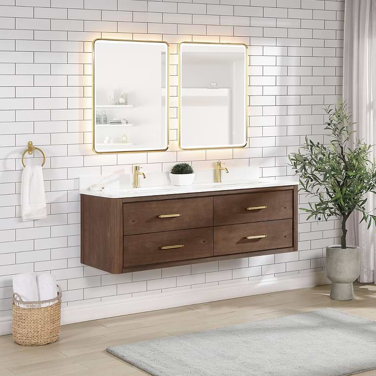 Riven Brown Oak 60" Double Vanity with Pacific White Quartz Top