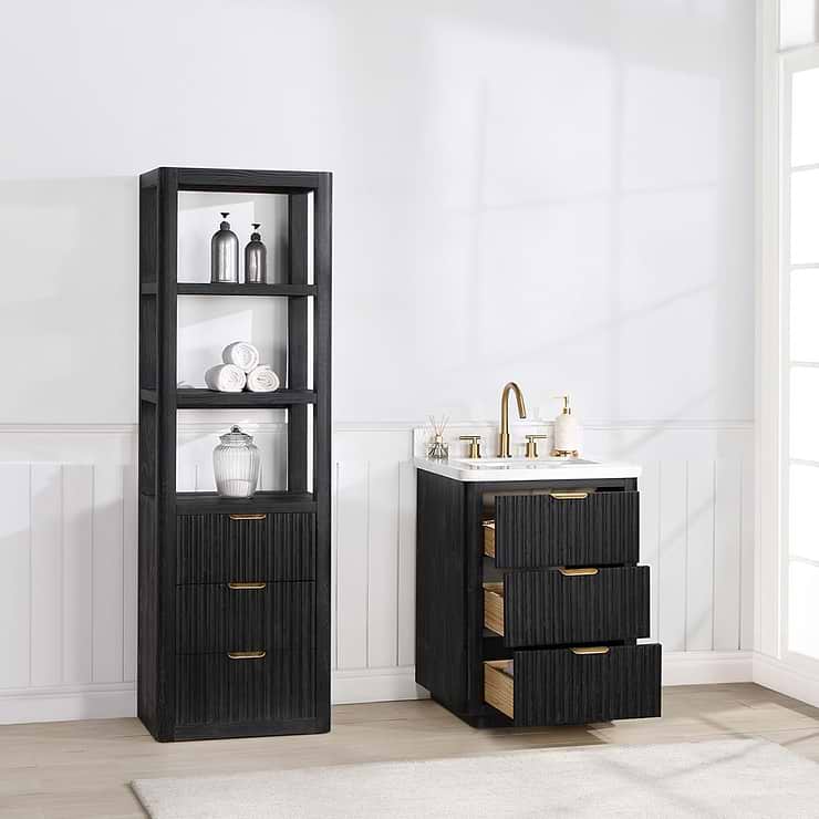 Solara Black Oak 24" Single Vanity with Bianco White Stone Top