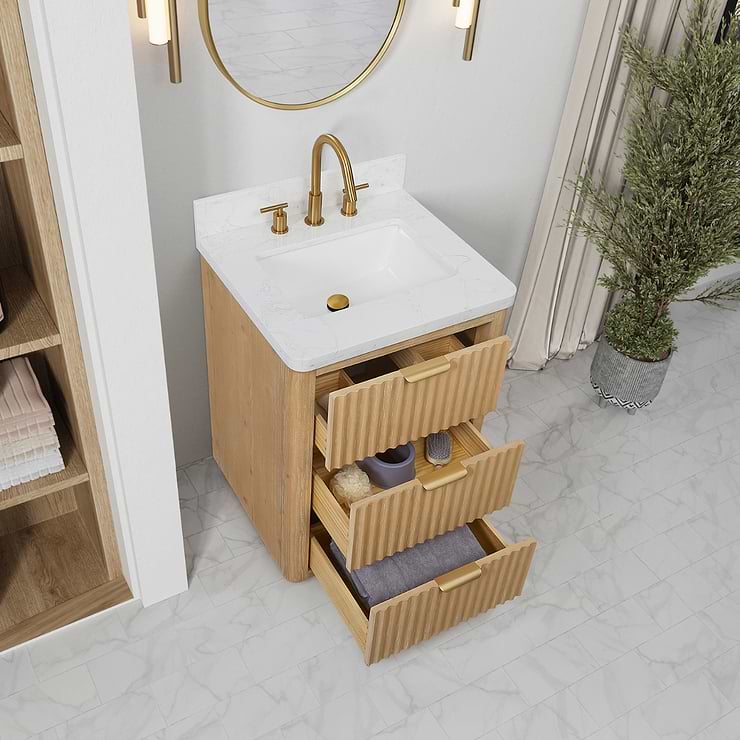 Solara Blonde Oak 24" Single Vanity with Bianco White Stone Top