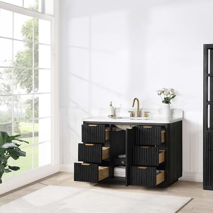 Solara Black Oak 48" Single Vanity with Bianco White Stone Top