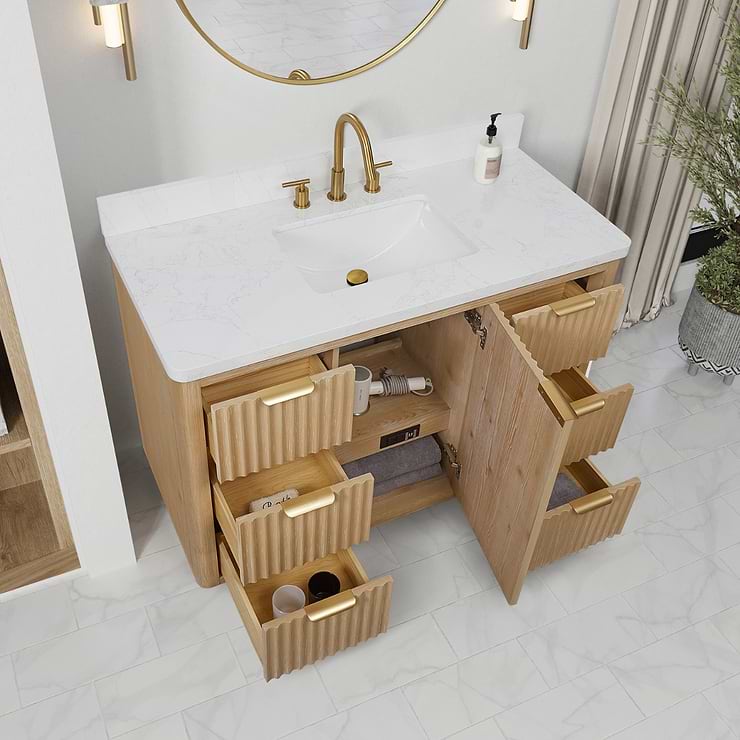 Solara Blonde Oak 48" Single Vanity with Bianco White Stone Top