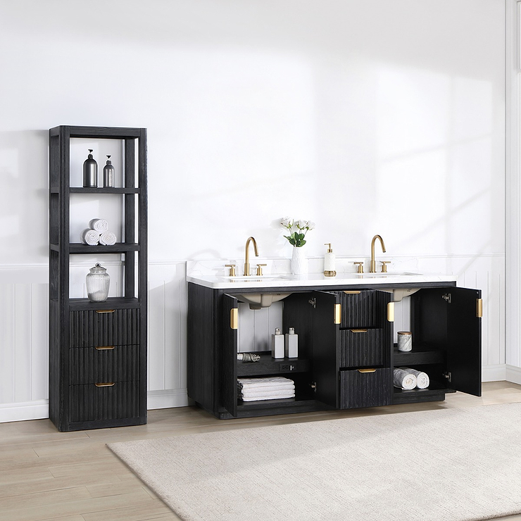 Solara Black Oak 72" Double Vanity with Bianco White Stone Top