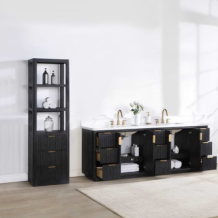 Solara Black Oak 84" Double Vanity with Bianco White Stone Top