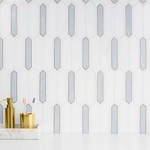 Zeus Blue Celeste 2x8 Picket Polished Marble and Brass Waterjet Mosaic Tile
