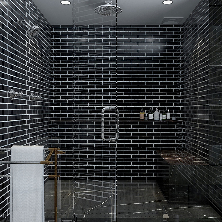 New Palm Beach by Krista Watterworth Brick Black 3x12" Polished Marble Mosaic