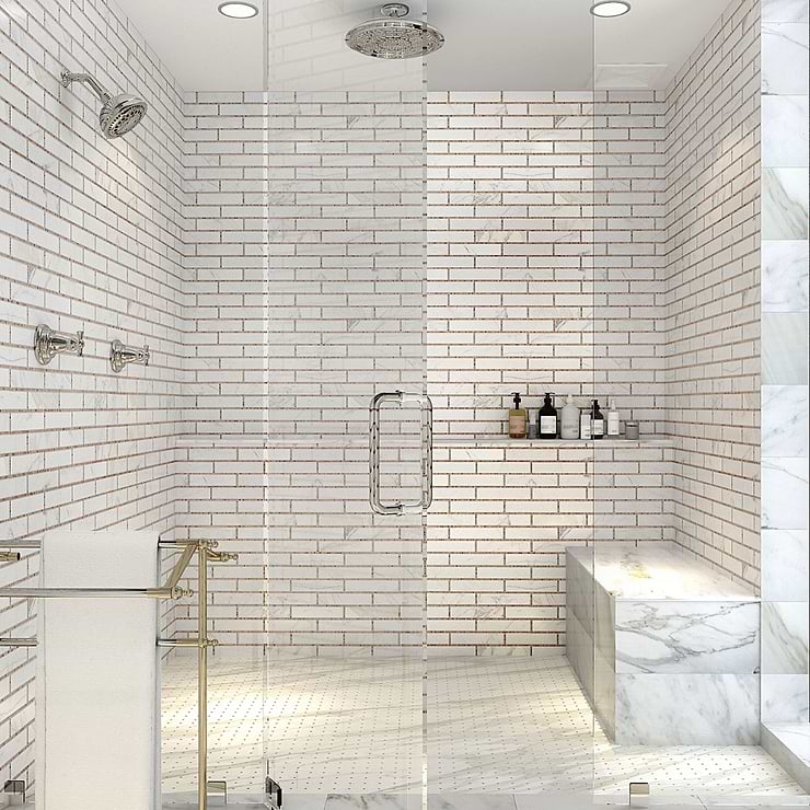 New Palm Beach by Krista Watterworth Brick White Rose 3x12" Polished Marble Mosaic