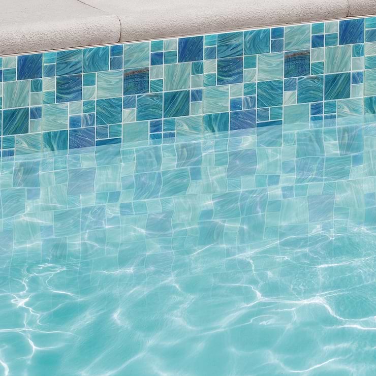 Aquatic Sky Blue French Pattern Glass Polished Mosaic Tile