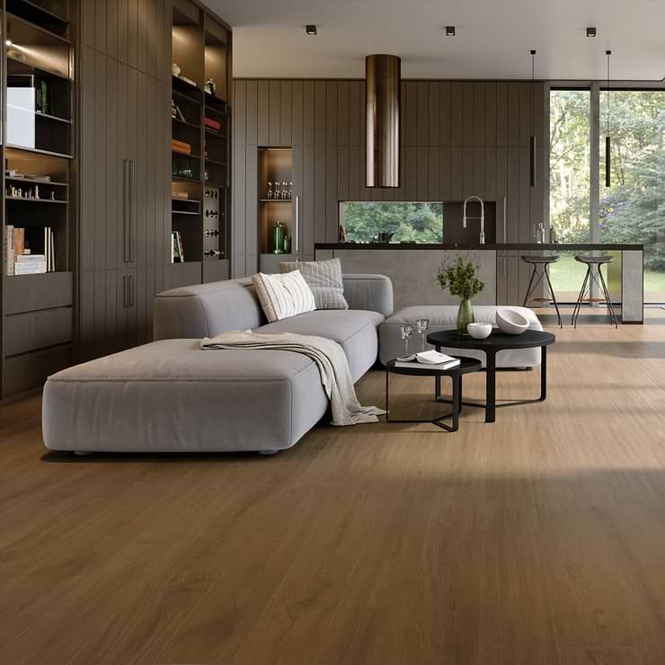 Oaktree Elegant Dark Brown 7x60 XL Wood Look Matte Porcelain Tile