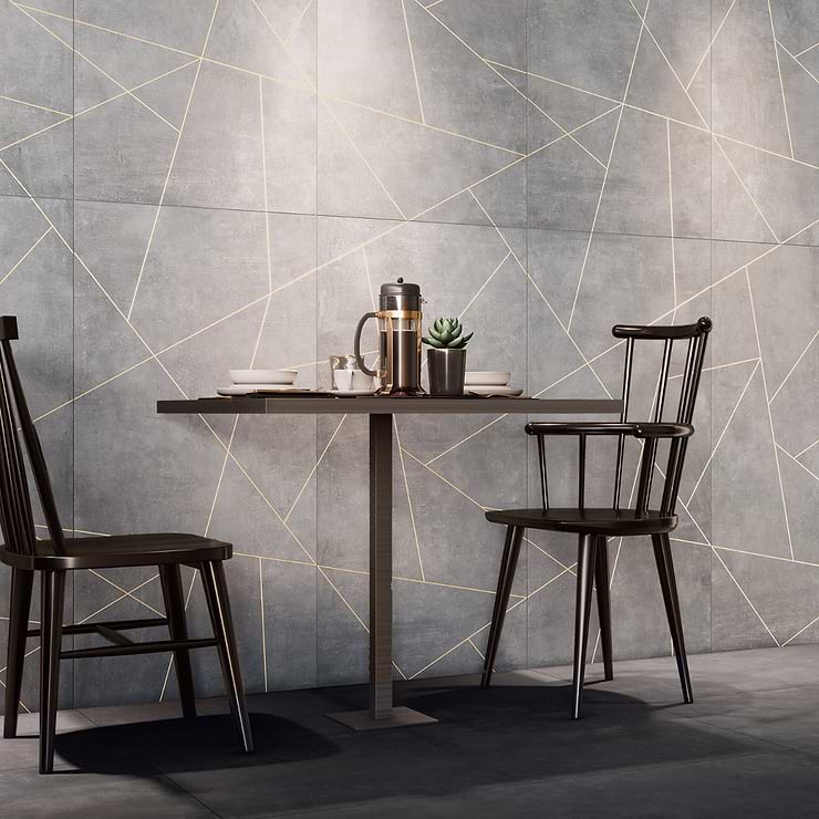 Whitney Cemento Gray and Gold Line 24x48 Artisan Decor Matte Porcelain Wall Tile