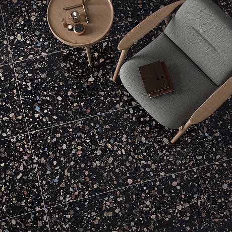 Bejeweled Black Multicolor 24x48 Terrazzo Look Polished Porcelain Tile