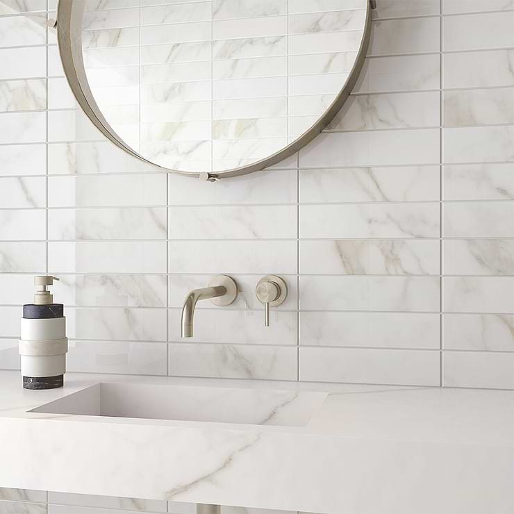 Amalfi Calacatta White 3x12 Polished Ceramic Tile