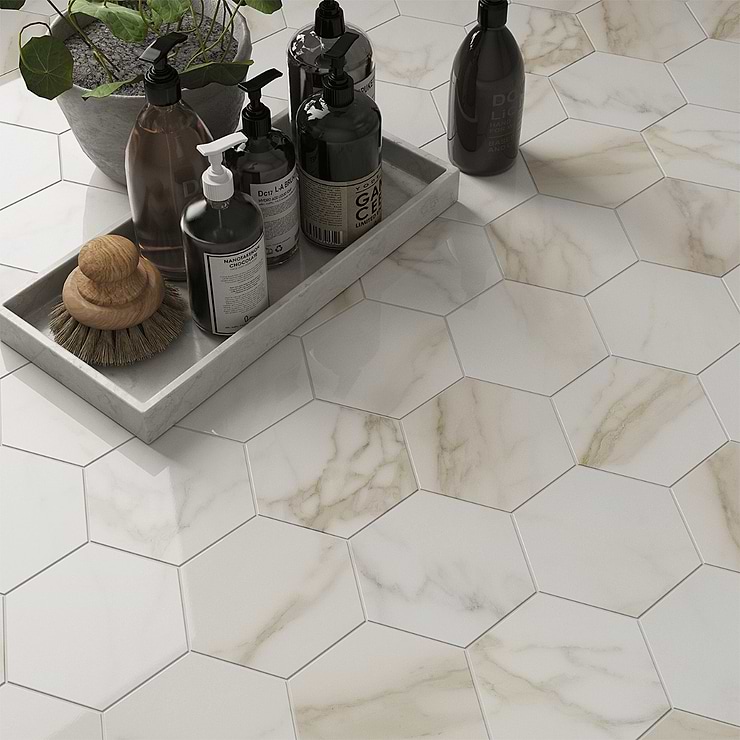 Amalfi Calacatta 6” Hexagon Polished Porcelain Tile