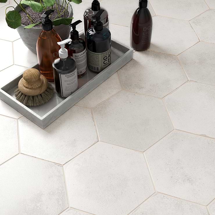 Kalay White 9" Hexagon Polished Porcelain Tile