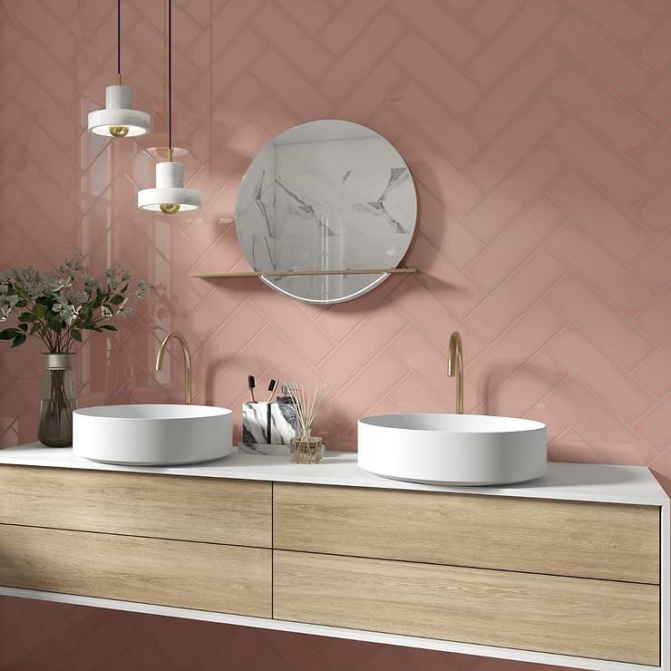 Park Hill Coral Rose Pink 4X12 Polished Porcelain Tile