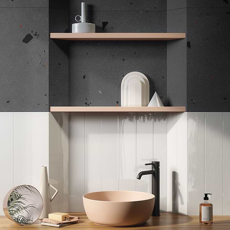 Kobe Cement Charcoal Gray 24x48 Terrazzo Look Matte Porcelain Tile