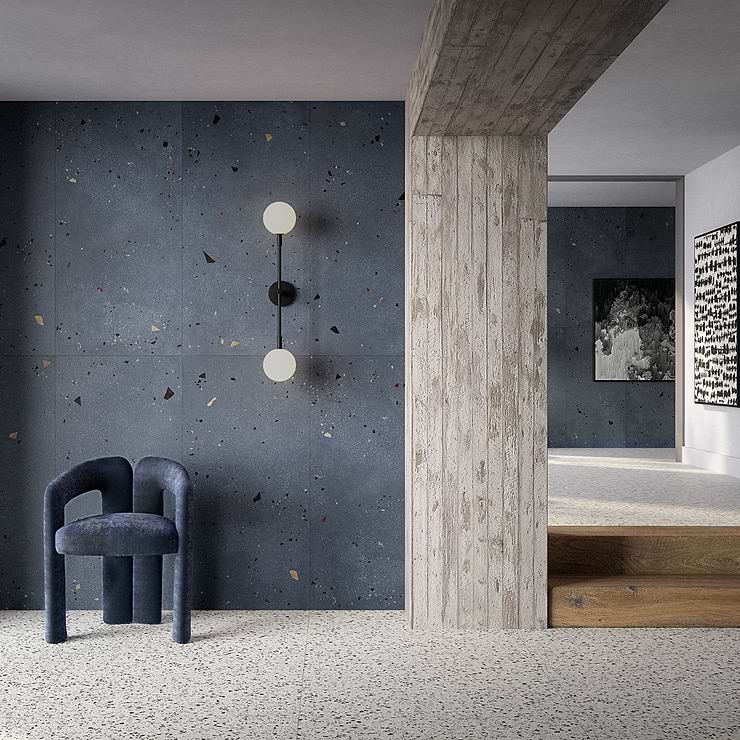 Kobe Cement Ocean Blue 24x48 Terrazzo Look Matte Porcelain Tile