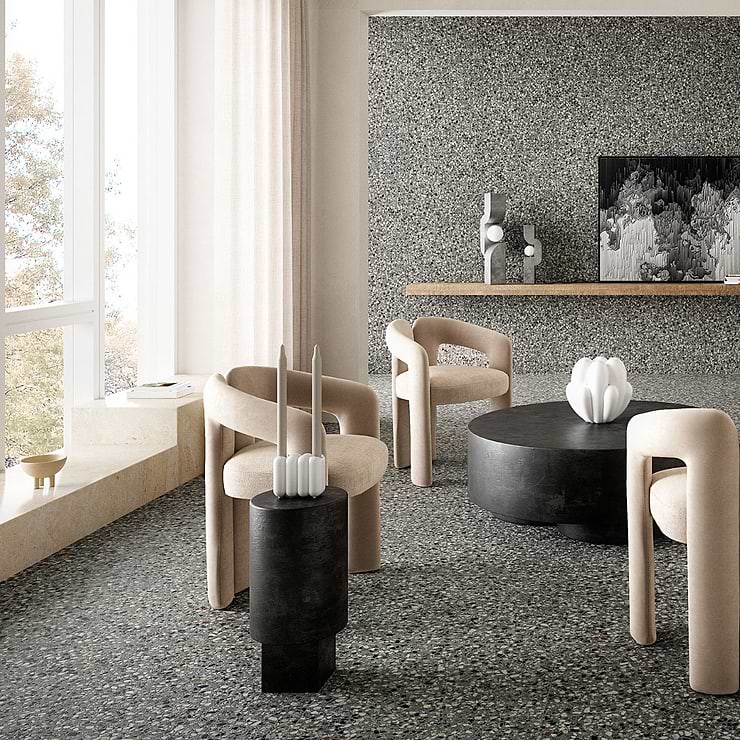 Kobe Flakes Charcoal Gray 24x24 Terrazzo Look Matte Porcelain Tile