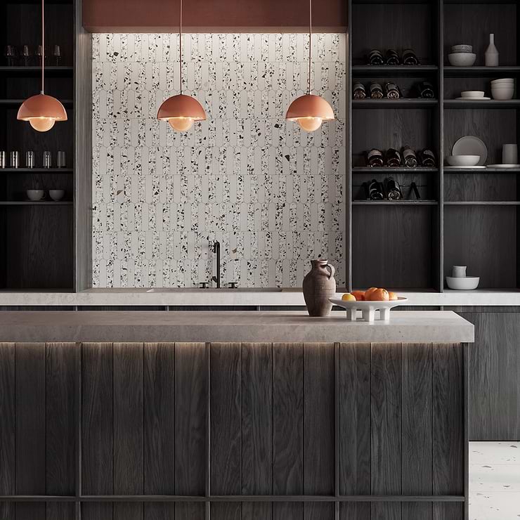 Kobe Fin Ice White 2x8 Terrazzo Look Matte Porcelain Mosaic Tile