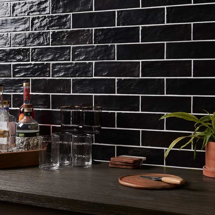 Montauk Jet Black 2x8 Mixed Finish Ceramic Subway Tile