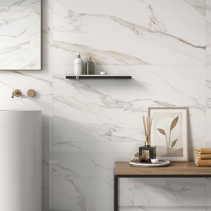 Minera Aurora Gold 24x48 Marble Look Polished Porcelain Tile