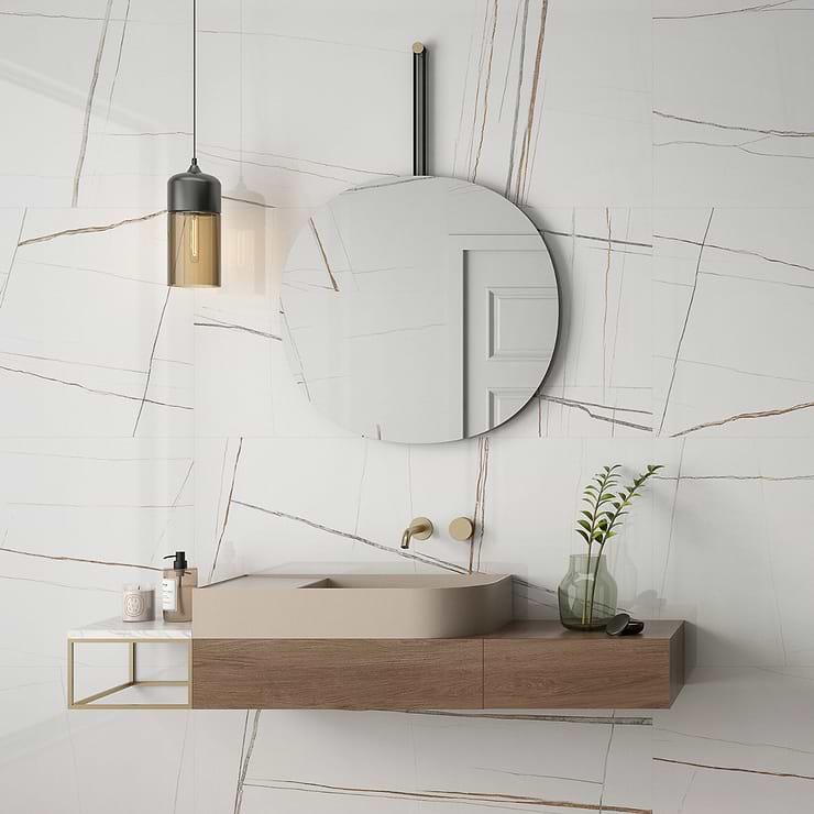 Minera Sahara Blanco White 24x48 Marble Look Polished Porcelain Tile