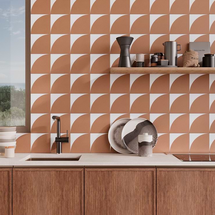 Stacy Garcia Maddox Deco Floor Terracota Orange 8x8 Matte Porcelain Tile