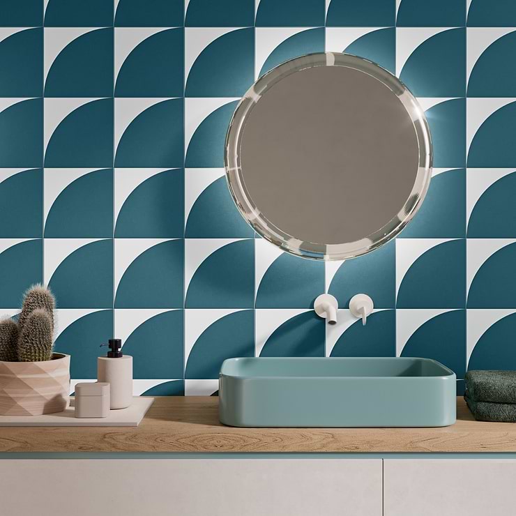 Stacy Garcia Maddox Deco Floor Teal Blue 8x8 Matte Porcelain Tile