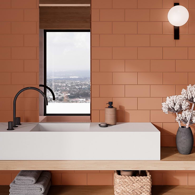 Stacy Garcia Maddox Frame Terracota Orange 4x8 Matte Ceramic Subway Wall Tile