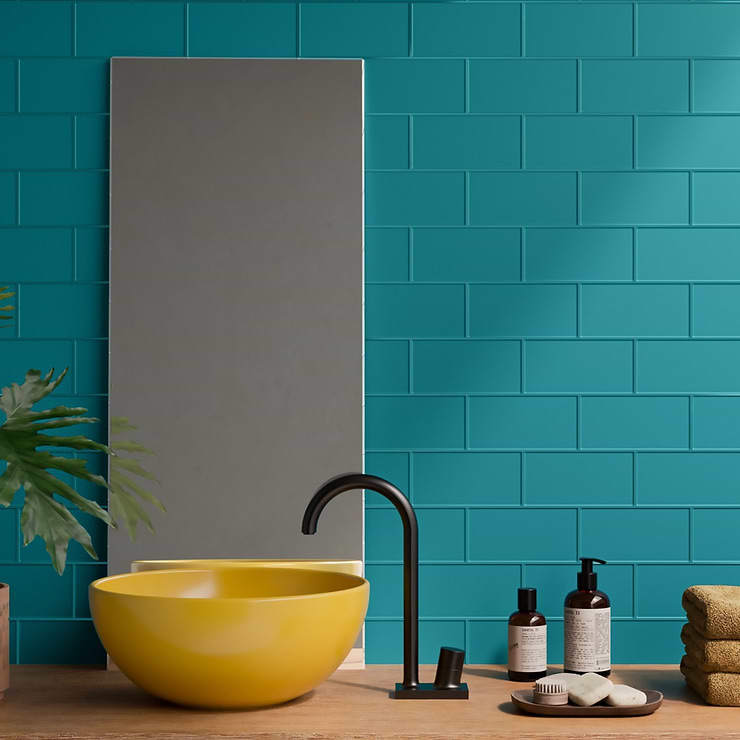 Stacy Garcia Maddox Frame Teal Blue 4x8 Matte Ceramic Subway Wall Tile