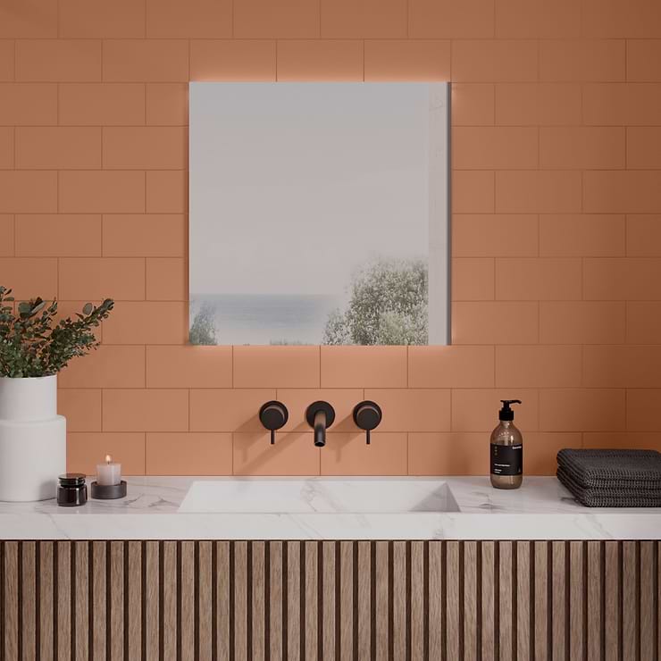 Stacy Garcia Maddox Terracota Orange 4x8 Matte Ceramic Subway Wall Tile