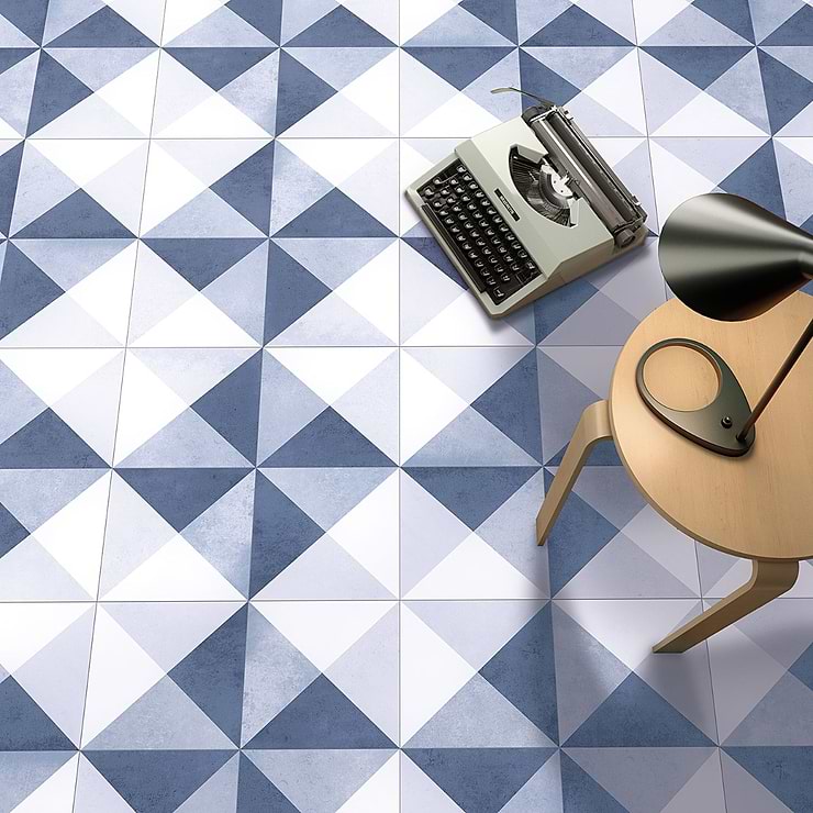 Art Geo by Elizabeth Sutton Cement Deco Blue 8x8 Matte Porcelain Tile: Pattern 2