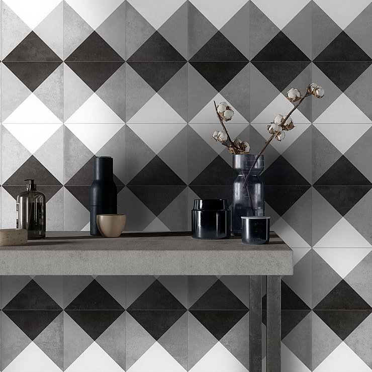 Art Geo by Elizabeth Sutton Cement Deco Charcoal Gray 8x8 Matte Porcelain Tile