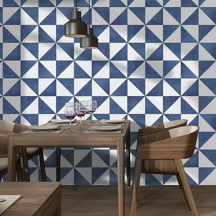 Art Geo Cement Dos Blue by Elizabeth Sutton 8x8 Matte Porcelain Tile