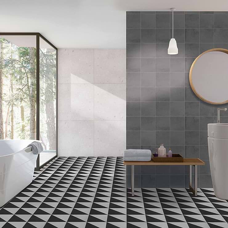 Art Geo by Elizabeth Sutton Cement Dos Charcoal Gray 8x8 Matte Porcelain Tile