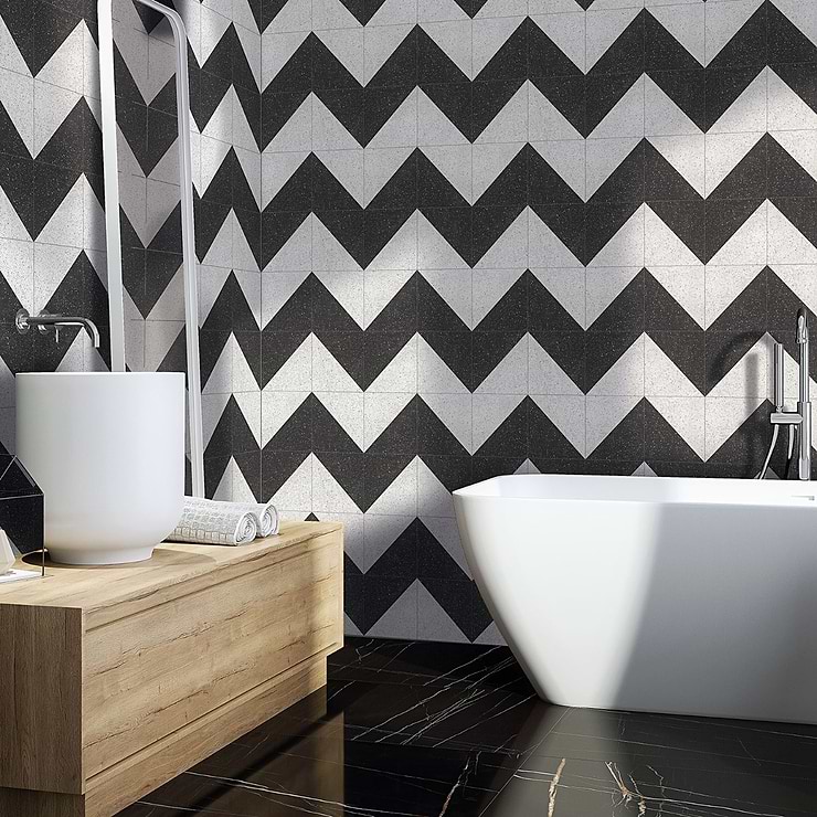 Art Geo Terrazzo Dos Charcoal Gray by Elizabeth Sutton 8x8 Matte Porcelain Tile