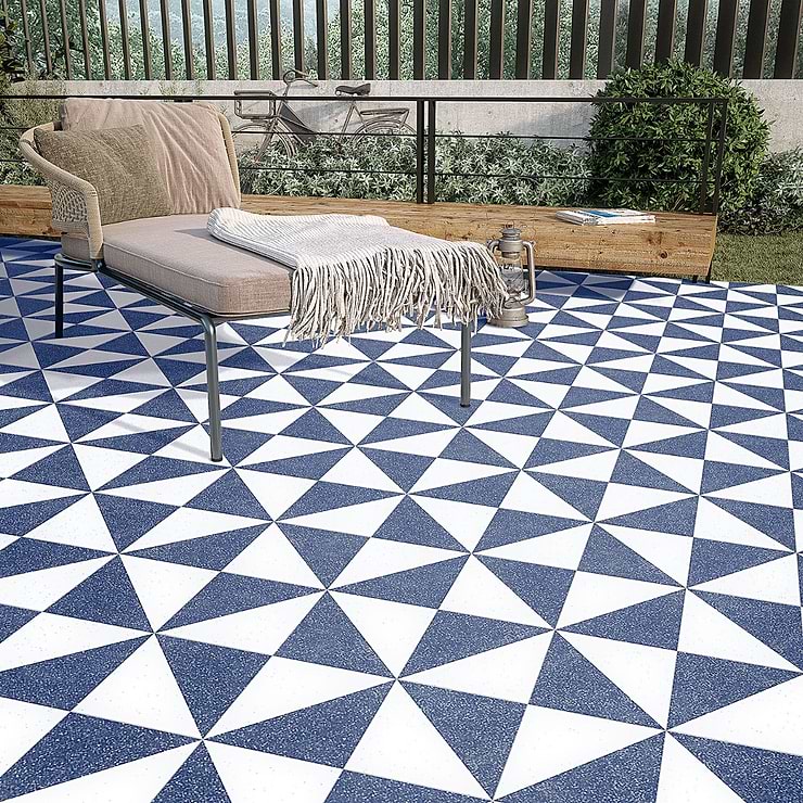 Art Geo Terrazzo Dos Blue by Elizabeth Sutton 8x8 Matte Porcelain Tile