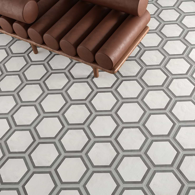 Ava Deco Sabbia Charcoal 8" Hexagon Matte Porcelain Tile