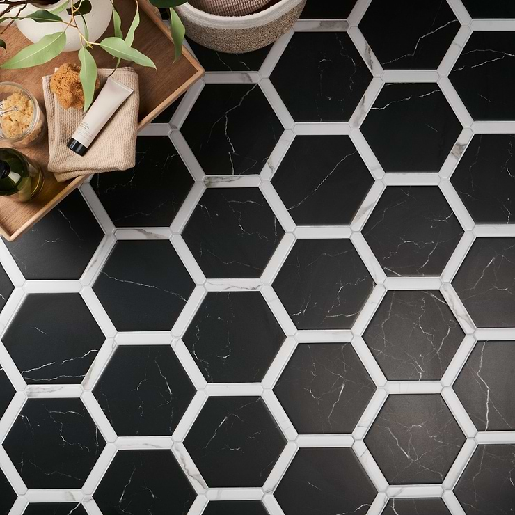 Sagon Nero Black 9" Hexagon Matte Porcelain Tile